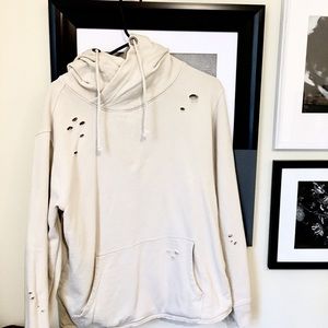 Pull&Bear distressed cream hoodie